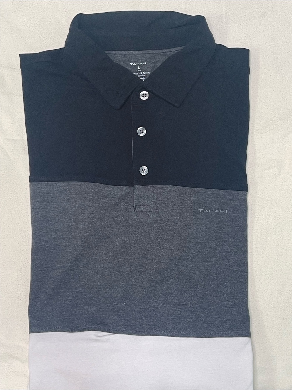Tahari Men’s Colorblock Polo - Black, Gray & White